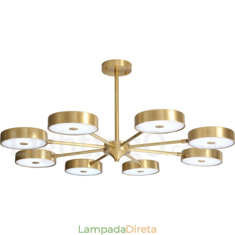 Lustre giratório rústico de latão puro com cúpulas de acrílico