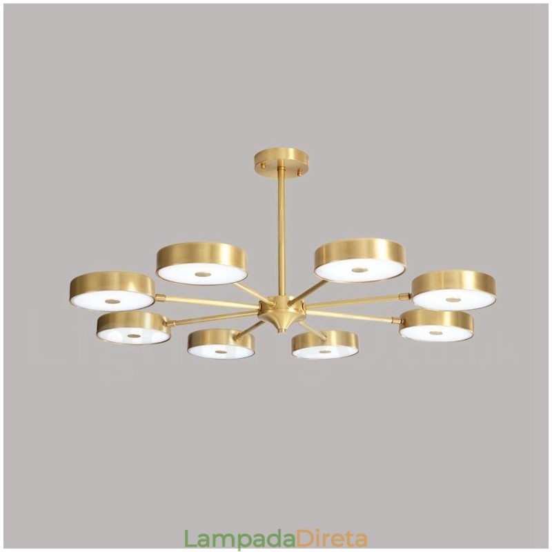 Lustre giratório rústico de latão puro com cúpulas de acrílico