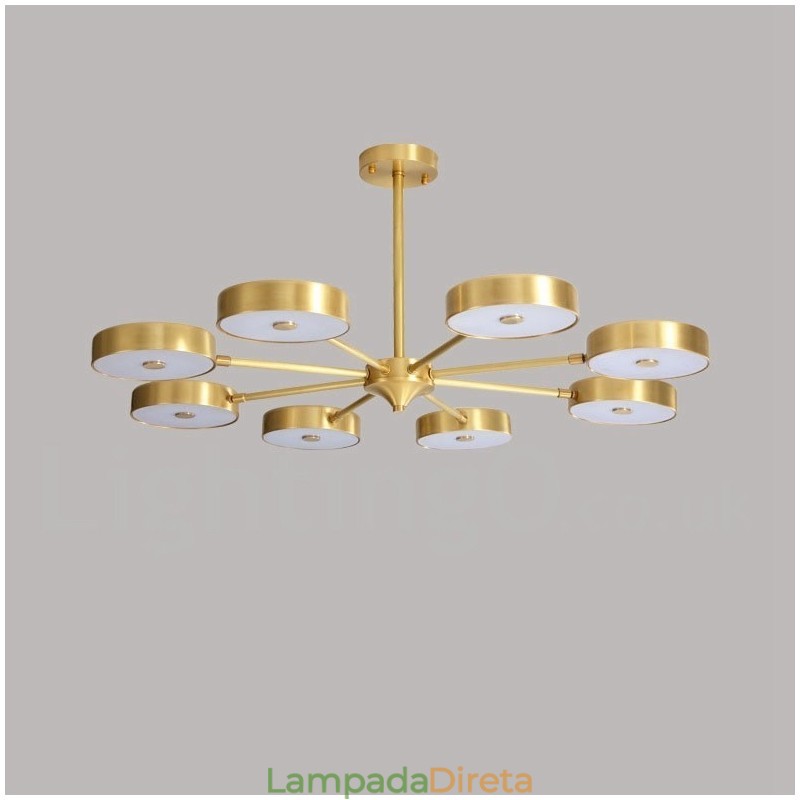 Lustre giratório rústico de latão puro com cúpulas de acrílico