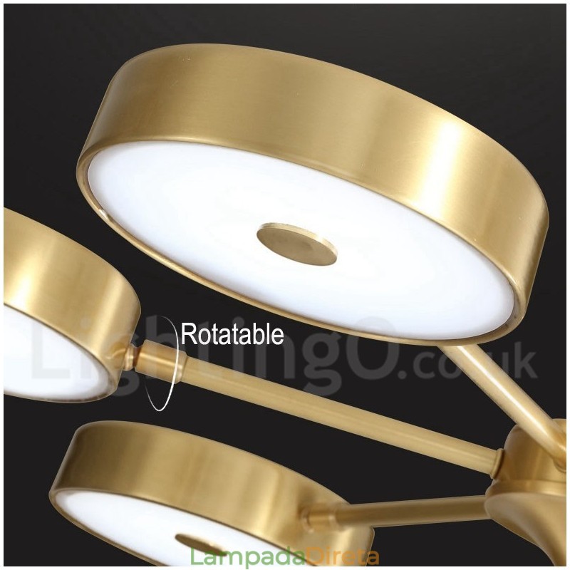 Lustre giratório rústico de latão puro com cúpulas de acrílico