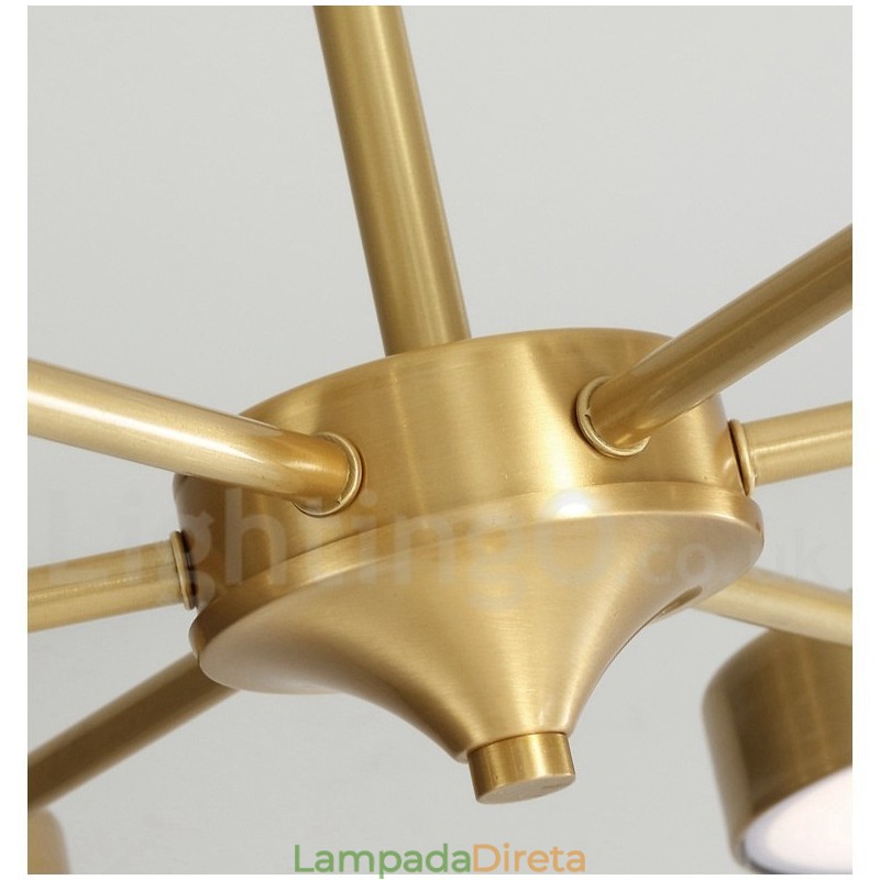 Lustre giratório rústico de latão puro com cúpulas de acrílico