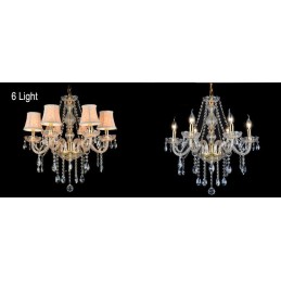 Lustre grande de cristal K9 com velas douradas e abajures