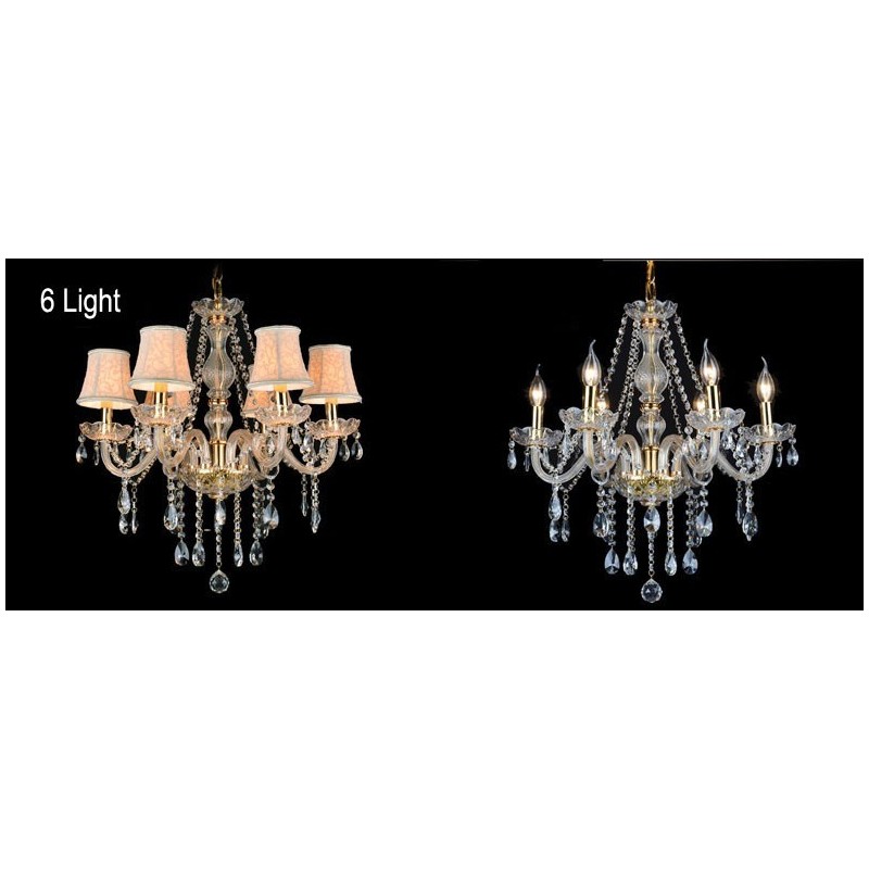 Lustre grande de cristal K9 com velas douradas e abajures