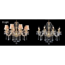Lustre grande de cristal K9 com velas douradas e abajures