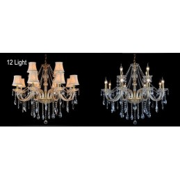 Lustre grande de cristal K9 com velas douradas e abajures