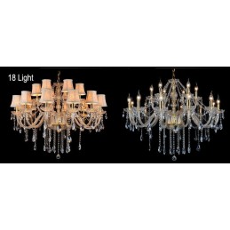 Lustre grande de cristal K9 com velas douradas e abajures