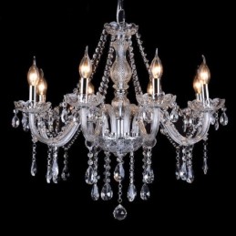 Lustre grande de cristal K9 com velas transparentes e abajures