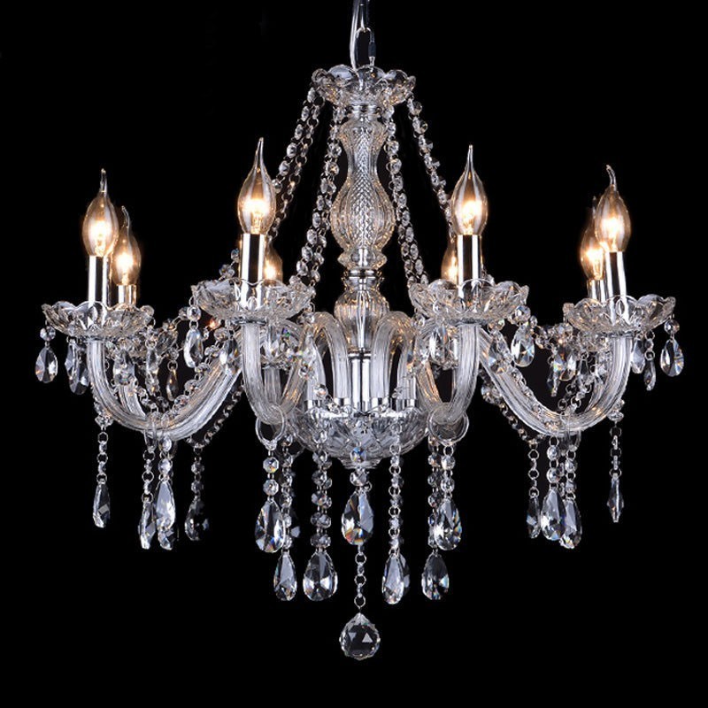 Lustre grande de cristal K9 com velas transparentes e abajures