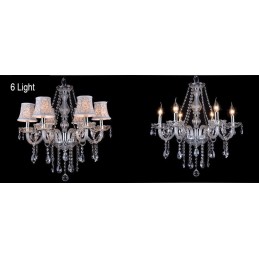 Lustre grande de cristal K9 com velas transparentes e abajures