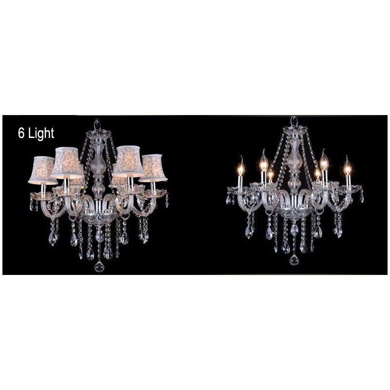 Lustre grande de cristal K9 com velas transparentes e abajures