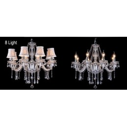 Lustre grande de cristal K9 com velas transparentes e abajures