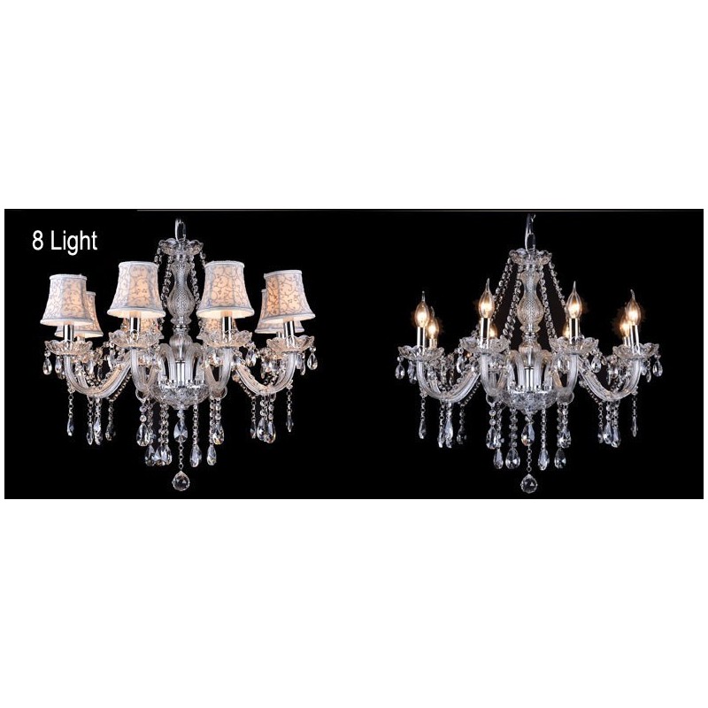 Lustre grande de cristal K9 com velas transparentes e abajures