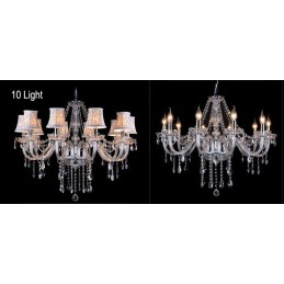Lustre grande de cristal K9 com velas transparentes e abajures