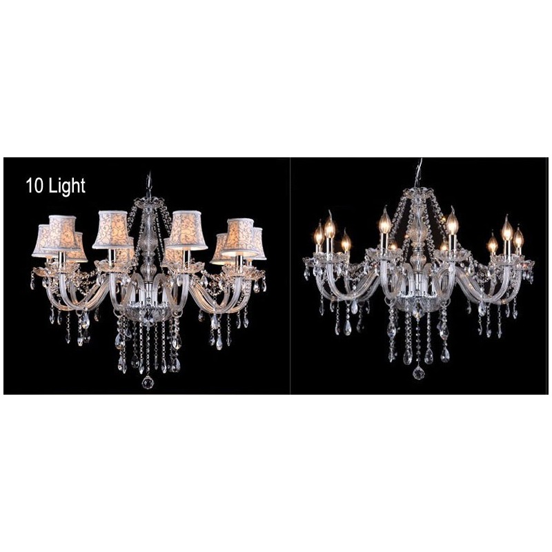 Lustre grande de cristal K9 com velas transparentes e abajures