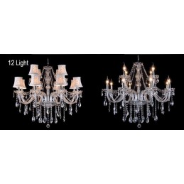 Lustre grande de cristal K9 com velas transparentes e abajures
