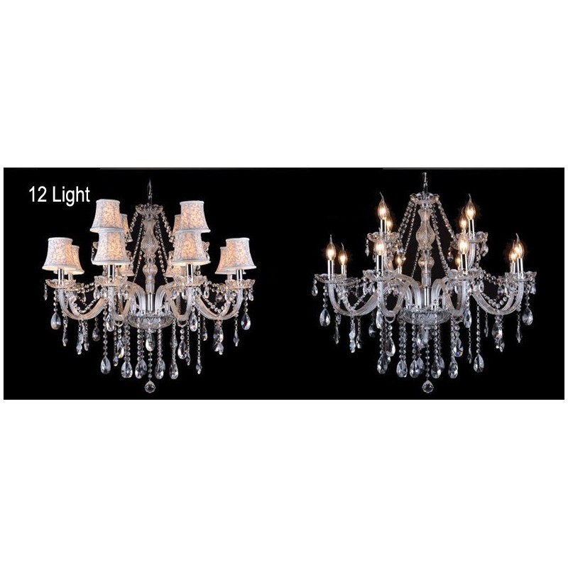 Lustre grande de cristal K9 com velas transparentes e abajures
