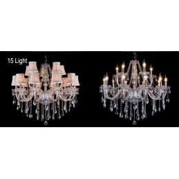 Lustre grande de cristal K9 com velas transparentes e abajures