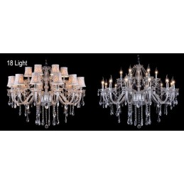 Lustre grande de cristal K9 com velas transparentes e abajures