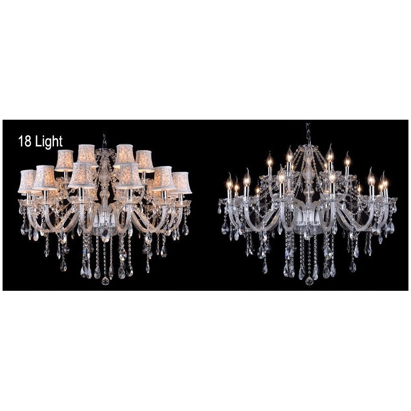 Lustre grande de cristal K9 com velas transparentes e abajures