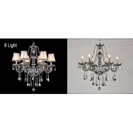 Lustre grande de cristal K9 com velas de cor cinza e abajures