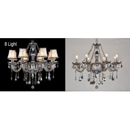 Lustre grande de cristal K9 com velas de cor cinza e abajures