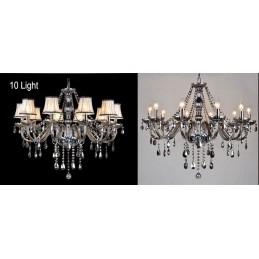 Lustre grande de cristal K9 com velas de cor cinza e abajures