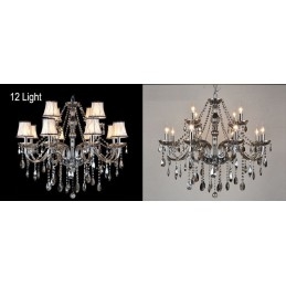 Lustre grande de cristal K9 com velas de cor cinza e abajures