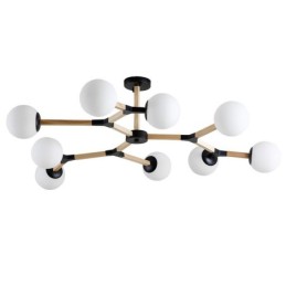 Lustre molecular de madeira nórdico moderno em forma de feijão mágico com cúpulas de vidro