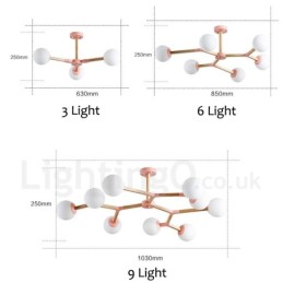 Lustre molecular de madeira nórdico moderno em forma de feijão mágico com cúpulas de vidro