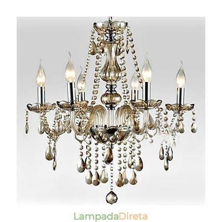 6 luzes O estilo do palácio Lustre de vidro com lâmpada de vela 6 luzes O estilo do palácio Lustre de vidro com lâmpada de vela