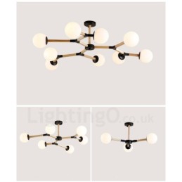 Lustre molecular de madeira nórdico moderno em forma de feijão mágico com cúpulas de vidro