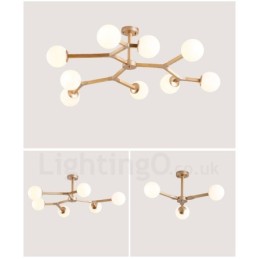 Lustre molecular de madeira nórdico moderno em forma de feijão mágico com cúpulas de vidro