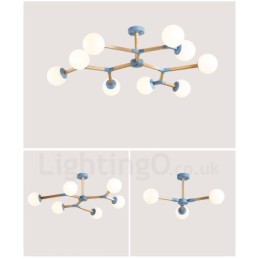 Lustre molecular de madeira nórdico moderno em forma de feijão mágico com cúpulas de vidro