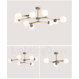 Lustre molecular de madeira nórdico moderno em forma de feijão mágico com cúpulas de vidro