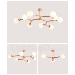 Lustre molecular de madeira nórdico moderno em forma de feijão mágico com cúpulas de vidro