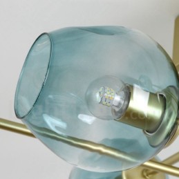 Lustre rústico de aço inoxidável com 3 luzes e cúpulas de vidro transparente ou azul