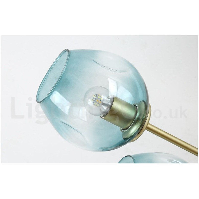 Lustre rústico de aço inoxidável com 3 luzes e cúpulas de vidro transparente ou azul