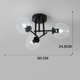 Lustre rústico de aço inoxidável com 3 luzes e cúpulas de vidro transparente ou azul