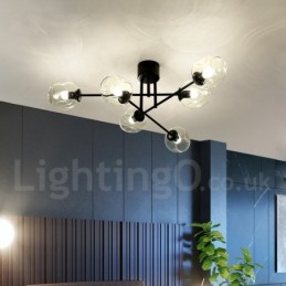 Lustre rústico de aço inoxidável com 6 luzes e cúpulas de vidro transparente ou azul
