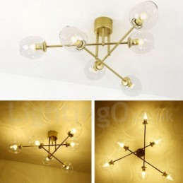 Lustre rústico de aço inoxidável com 6 luzes e cúpulas de vidro transparente ou azul