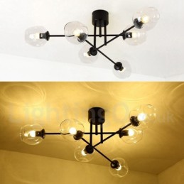 Lustre rústico de aço inoxidável com 6 luzes e cúpulas de vidro transparente ou azul