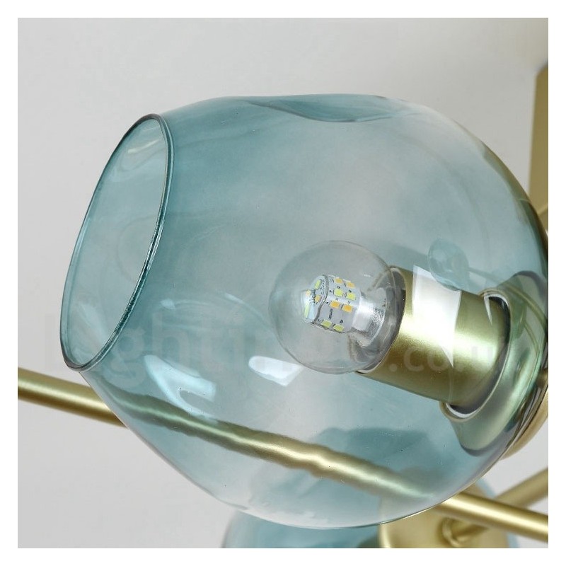 Lustre rústico de aço inoxidável com 6 luzes e cúpulas de vidro transparente ou azul