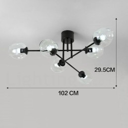 Lustre rústico de aço inoxidável com 6 luzes e cúpulas de vidro transparente ou azul