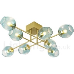 Lustre rústico de aço inoxidável com 8 luzes e cúpulas de vidro transparente ou azul