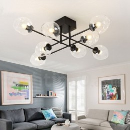 Lustre rústico de aço inoxidável com 8 luzes e cúpulas de vidro transparente ou azul