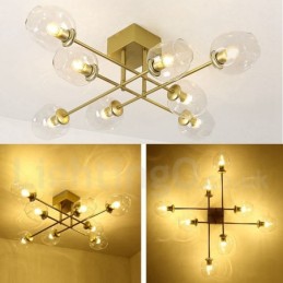 Lustre rústico de aço inoxidável com 8 luzes e cúpulas de vidro transparente ou azul