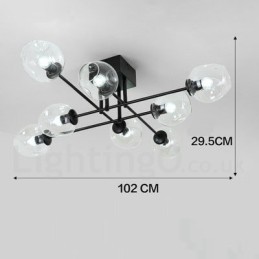 Lustre rústico de aço inoxidável com 8 luzes e cúpulas de vidro transparente ou azul