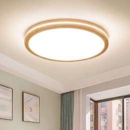 Luminária de teto de madeira redonda regulável com lente, estilo nórdico moderno e contemporâneo, embutida, com cúpula de acrílico e controle remoto, também pode ser usada como luminária de parede