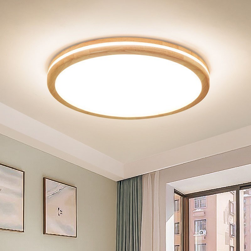 Luminária de teto de madeira redonda regulável com lente, estilo nórdico moderno e contemporâneo, embutida, com cúpula de acrílico e controle remoto, também pode ser usada como luminária de parede
