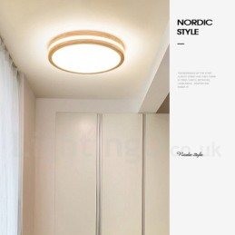 Luminária de teto de madeira redonda regulável com lente, estilo nórdico moderno e contemporâneo, embutida, com cúpula de acrílico e controle remoto, também pode ser usada como luminária de parede
